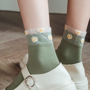 女士日系甜美花花低筒絲襪(共6色)