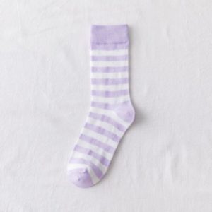 新款潮袜纯棉紫色系袜子女香芋紫色中筒袜学院风高筒袜条纹格子袜