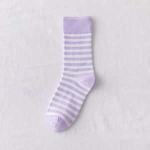 新款潮袜纯棉紫色系袜子女香芋紫色中筒袜学院风高筒袜条纹格子袜