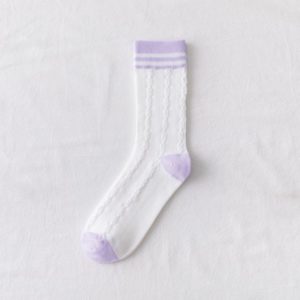 新款潮袜纯棉紫色系袜子女香芋紫色中筒袜学院风高筒袜条纹格子袜