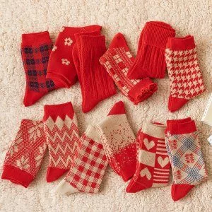 新年大红大紫好運保暖中筒襪(共12色)