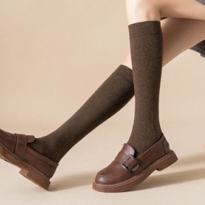 加厚毛圈压力纯棉小腿袜女秋冬保暖高筒袜冬天瘦腿长袜子
