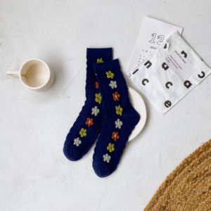 女士麻花紋花花中長筒襪(共6色)