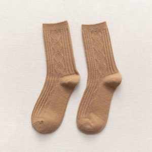 袜子女2020秋冬新款日系纯色保暖双针细腻柔软羊绒羊毛女士堆堆袜