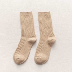 袜子女2020秋冬新款日系纯色保暖双针细腻柔软羊绒羊毛女士堆堆袜