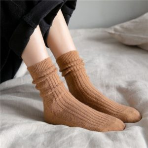 袜子女2020秋冬新款日系纯色保暖双针细腻柔软羊绒羊毛女士堆堆袜
