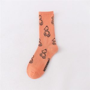 男女韓版卡通熊純色中筒襪(共7色)