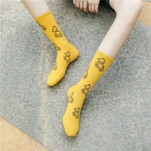 男女韓版卡通熊純色中筒襪(共7色)