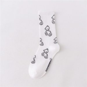 男女韓版卡通熊純色中筒襪(共7色)