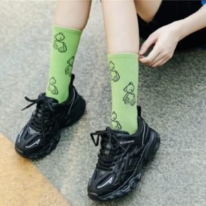 男女韓版卡通熊純色中筒襪(共7色)