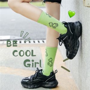 男女韓版卡通熊純色中筒襪(共7色)