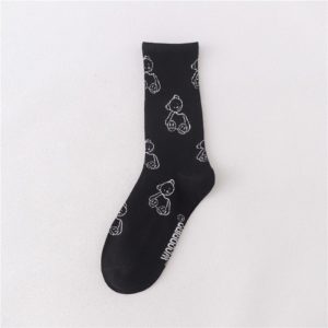 男女韓版卡通熊純色中筒襪(共7色)