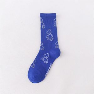 男女韓版卡通熊純色中筒襪(共7色)