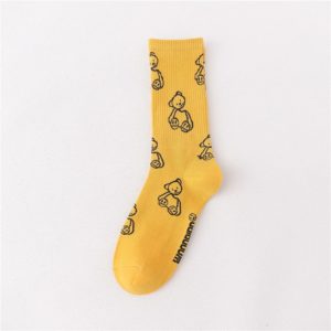 男女韓版卡通熊純色中筒襪(共7色)