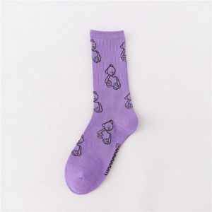 男女韓版卡通熊純色中筒襪(共7色)