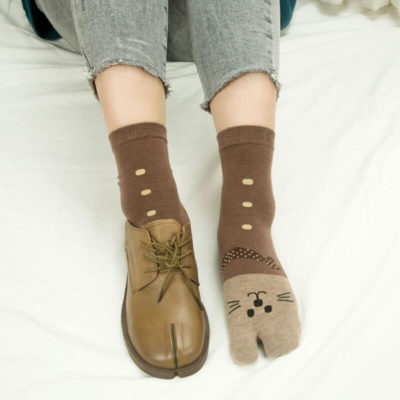 女士日式可愛貓貓款低筒二指襪 012