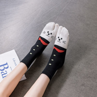 女士日式可愛貓貓款低筒二指襪 019
