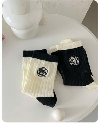 女士優雅山茶花刺繡高貴小香風低筒襪 9