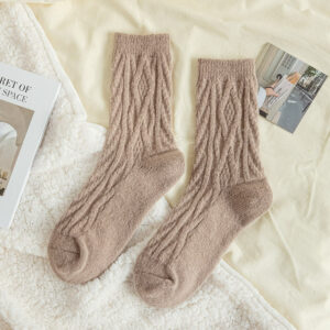 女士秋冬韓款簡單條紋羊毛中筒襪