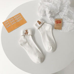 女裝日韓潮流春夏可愛小熊圖案刺繡低筒襪