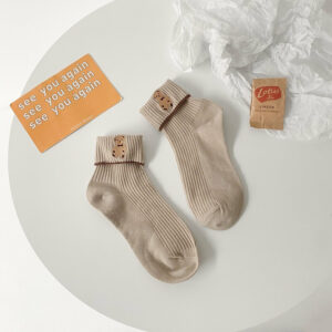 女裝日韓潮流春夏可愛小熊圖案刺繡低筒襪