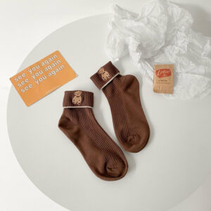 女裝日韓潮流春夏可愛小熊圖案刺繡低筒襪