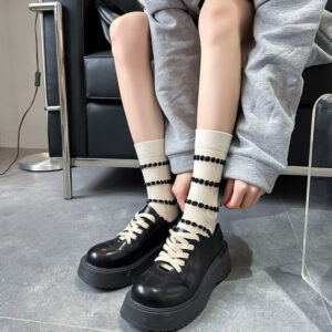 女士日式春夏泡泡橫間中筒襪 2