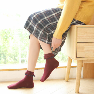 女士日系公主木耳花邊低筒襪 1 1